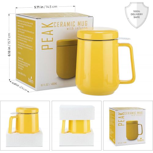  Tealyra - Peak Ceramic Yellow Tea Cup Infuser - 19-ounce - Large Mug with Lid and Stainless Steel Infuser - Tea-For-One Perfect Set for Office and Home Uses - 580 milliliter