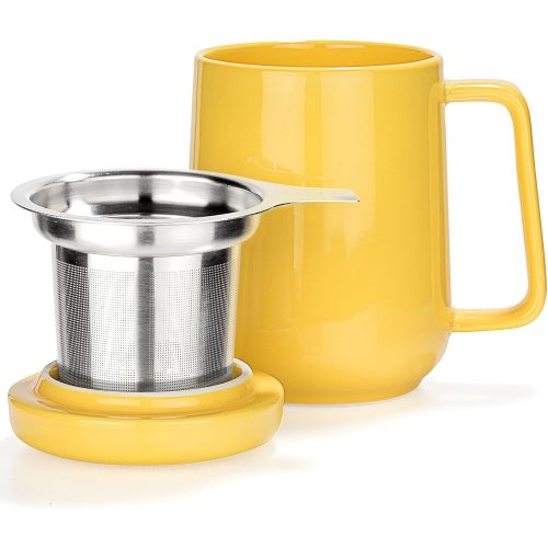  Tealyra - Peak Ceramic Yellow Tea Cup Infuser - 19-ounce - Large Mug with Lid and Stainless Steel Infuser - Tea-For-One Perfect Set for Office and Home Uses - 580 milliliter