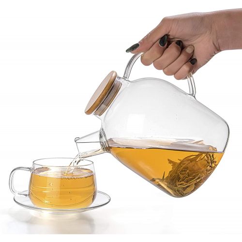  [아마존베스트]Tealyra - Glass Teapot - Stove-top Kettle 60-ounce - Heat Resistant Borosilicate - Pitcher - Carafe - No-Dripping - For Tea Juice Water - Hot or Iced - 1800ml