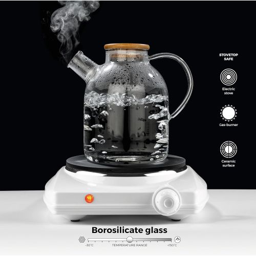  [아마존베스트]Tealyra - Glass Teapot - Stove-top Kettle 60-ounce - Heat Resistant Borosilicate - Pitcher - Carafe - No-Dripping - For Tea Juice Water - Hot or Iced - 1800ml