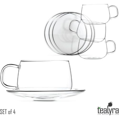  [아마존베스트]Tealyra - La Lune - Glasses - 10.1-ounce - Set of 4 - Clear and Lightweight Glass Tea and Coffee Cup with Saucer - 300ml