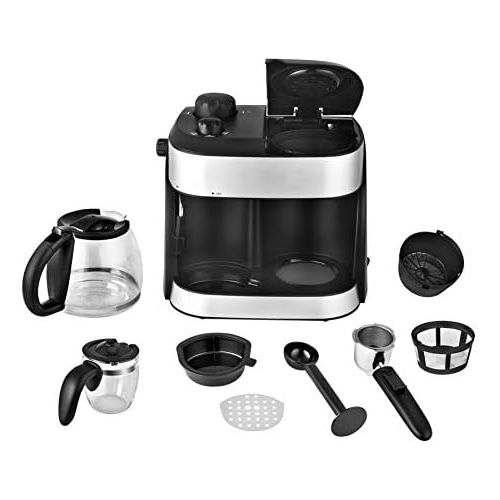  Team Kalorik 2-in-1 Kaffee- und Espressomaschine, Inklusive 2 Glaskannen (1,25 l + 0,24 l), 1800 W, Schwarz/Silber, TKG EXP 1001 C