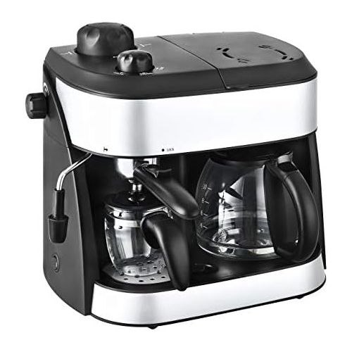  Team Kalorik 2-in-1 Kaffee- und Espressomaschine, Inklusive 2 Glaskannen (1,25 l + 0,24 l), 1800 W, Schwarz/Silber, TKG EXP 1001 C