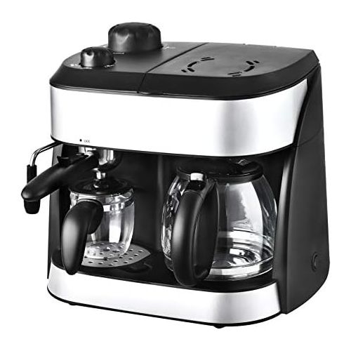  Team Kalorik 2-in-1 Kaffee- und Espressomaschine, Inklusive 2 Glaskannen (1,25 l + 0,24 l), 1800 W, Schwarz/Silber, TKG EXP 1001 C