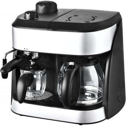  Team Kalorik 2-in-1 Kaffee- und Espressomaschine, Inklusive 2 Glaskannen (1,25 l + 0,24 l), 1800 W, Schwarz/Silber, TKG EXP 1001 C
