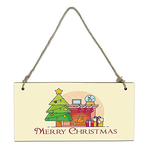  Teamery Modern Hanging Wall Sign for Kitchen Bedroom, Christmas Tree and Stove Fire Rectangle Hanging Wood Board Message Memo Sign, Outdoor Hanging Vertical Sign(8 x 4)