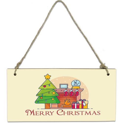  Teamery Modern Hanging Wall Sign for Kitchen Bedroom, Christmas Tree and Stove Fire Rectangle Hanging Wood Board Message Memo Sign, Outdoor Hanging Vertical Sign(8 x 4)