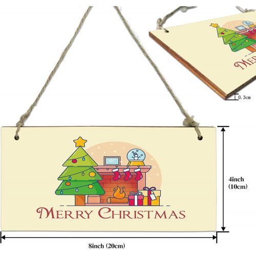  Teamery Modern Hanging Wall Sign for Kitchen Bedroom, Christmas Tree and Stove Fire Rectangle Hanging Wood Board Message Memo Sign, Outdoor Hanging Vertical Sign(8 x 4)