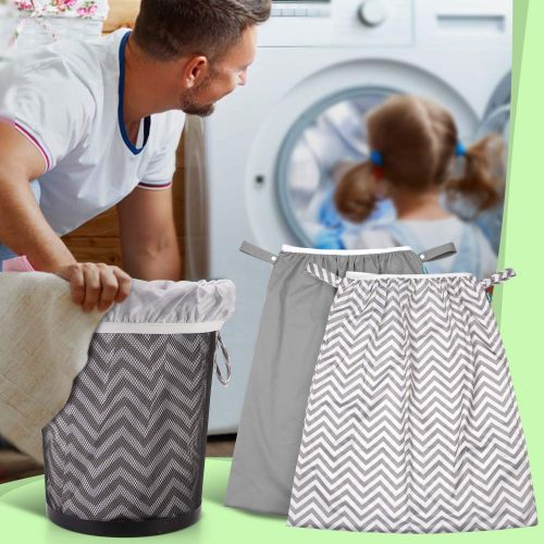  Teamoy (2 Pack) Reusable Pail Liner for Cloth Diaper/Dirty Diapers Wet Bag, Gray Chevron+Slate