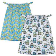 Teamoy (2 Pack) Reusable Pail Liner for Cloth Diaper/Dirty Diapers Wet Bag, Owls Green+Frogs