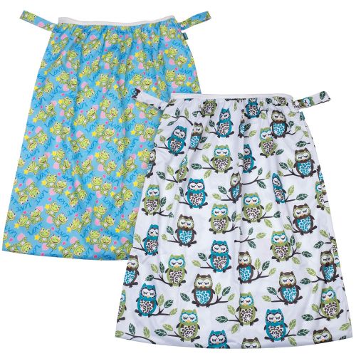  Teamoy (2 Pack) Reusable Pail Liner for Cloth Diaper/Dirty Diapers Wet Bag, Owls Green+Frogs