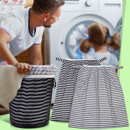  Teamoy Reusable Pail Liner for Cloth Diaper/Dirty Diapers Wet Bag (Pack of 2), Gray Strips+Black Strips