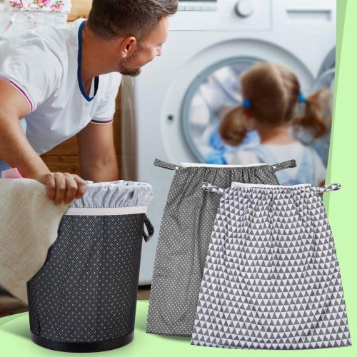  Teamoy Reusable Pail Liner for Cloth Diaper/Dirty Diapers Wet Bag (Pack of 2), Gray Triangle+Gray Dots