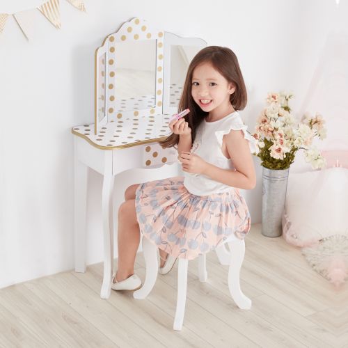  Teamson Kids - Fashion Polka Dot Prints Gisele Toy Vanity Set - White  Gold