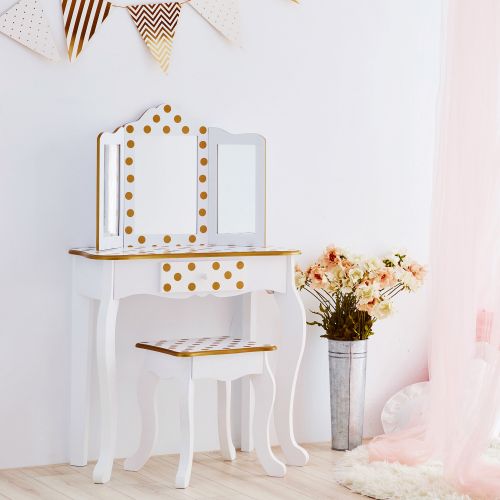 Teamson Kids - Fashion Polka Dot Prints Gisele Toy Vanity Set - White  Gold