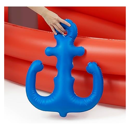  Teamson Kids Water Pool Pirate Ship Inflatable Kids Sprinkler with Air Pump, Beach Balls, & Accessories, Inflatable Outdoor Play Sprinkler System, Red