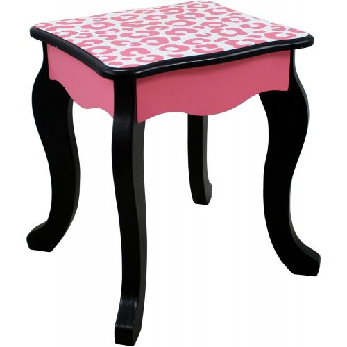  Teamson Kids Pretend Play Kids Vanity Table and Chair Vanity Set with Mirror Makeup Dressing Table with Drawer Fashion Leopard Prints Gisele Play Vanity Set Pink Black