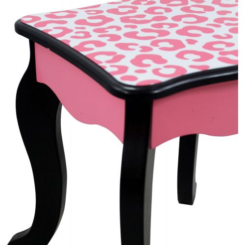  Teamson Kids Pretend Play Kids Vanity Table and Chair Vanity Set with Mirror Makeup Dressing Table with Drawer Fashion Leopard Prints Gisele Play Vanity Set Pink Black