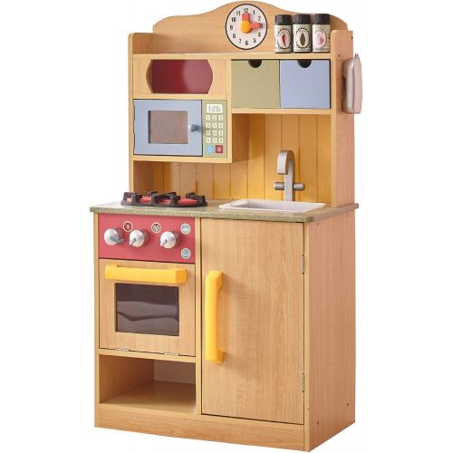  Teamson Kids Little Chef Florence Classic Kids Play Kitchen Toddler Pretend Play Set with Accessories, 2 Drawers, and Clock Wood Grain