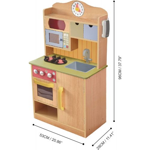  Teamson Kids Little Chef Florence Classic Kids Play Kitchen Toddler Pretend Play Set with Accessories, 2 Drawers, and Clock Wood Grain