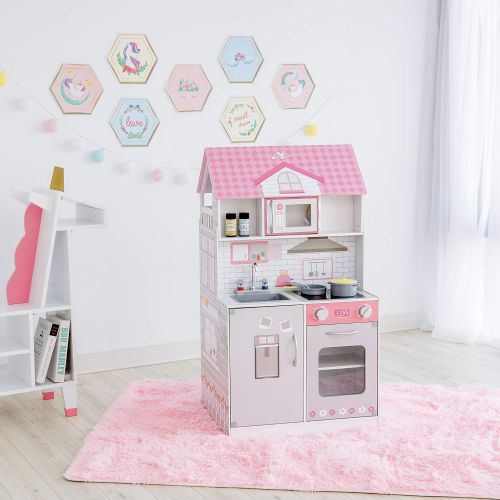  Teamson Kids - Wonderland Ariel 2 in 1 Doll House & Play Kitchen - Pink / Grey