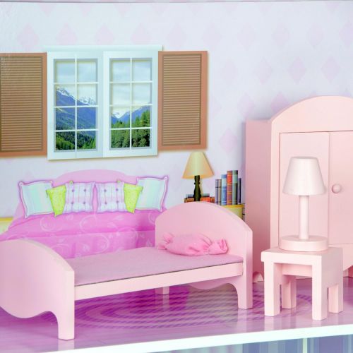  Teamson Kids - Fancy Mansion Wooden Dollhouse with 13 pcs Furniture for 12 inch Dolls,Multi-color,32.00x11.50x51.50 , Pink