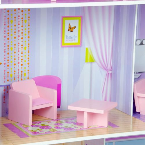  Teamson Kids - Fancy Mansion Wooden Dollhouse with 13 pcs Furniture for 12 inch Dolls,Multi-color,32.00x11.50x51.50 , Pink