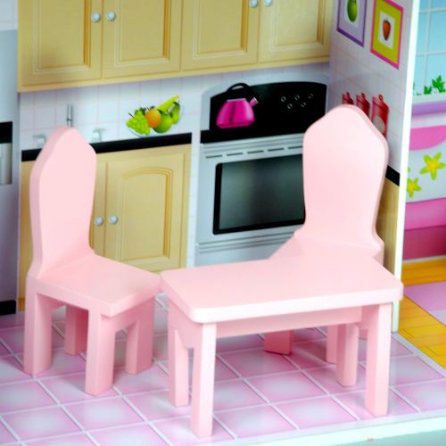  Teamson Kids - Fancy Mansion Wooden Dollhouse with 13 pcs Furniture for 12 inch Dolls,Multi-color,32.00x11.50x51.50 , Pink