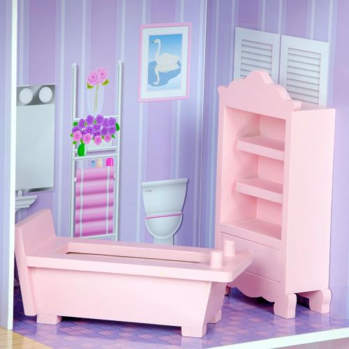  Teamson Kids - Fancy Mansion Wooden Dollhouse with 13 pcs Furniture for 12 inch Dolls,Multi-color,32.00x11.50x51.50 , Pink