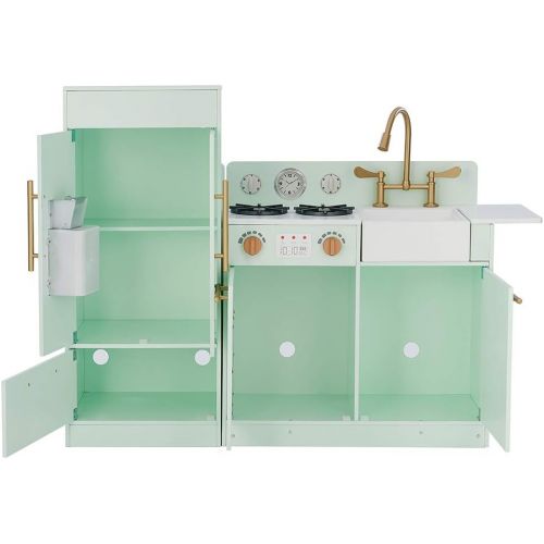  Teamson Kids Little Chef Chelsea Modern Play Kitchen Toddler Pretend 2 pcs Play Set with Accessories and Ice Maker Mint Gold