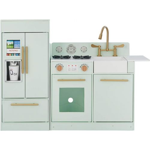  Teamson Kids Little Chef Chelsea Modern Play Kitchen Toddler Pretend 2 pcs Play Set with Accessories and Ice Maker Mint Gold