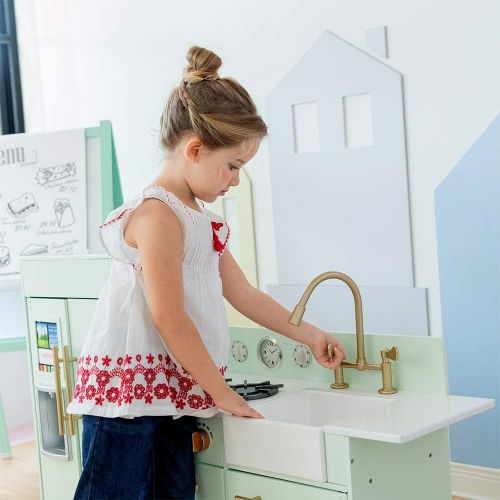  Teamson Kids Little Chef Chelsea Modern Play Kitchen Toddler Pretend 2 pcs Play Set with Accessories and Ice Maker Mint Gold