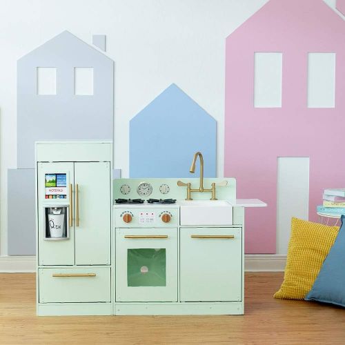  Teamson Kids Little Chef Chelsea Modern Play Kitchen Toddler Pretend 2 pcs Play Set with Accessories and Ice Maker Mint Gold