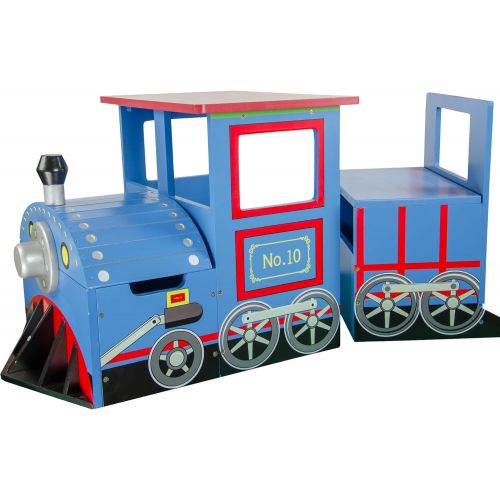  Teamson Design Corp Teamson Kids - Little Kids Blue Train Writing Desk on Wheels and Storage Bench Set