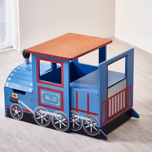  Teamson Design Corp Teamson Kids - Little Kids Blue Train Writing Desk on Wheels and Storage Bench Set