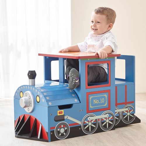  Teamson Design Corp Teamson Kids - Little Kids Blue Train Writing Desk on Wheels and Storage Bench Set