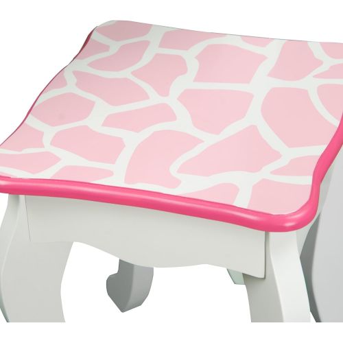  Teamson Kids - Fashion Prints Girls Vanity Table and Stool Set with Mirror - Giraffe (Baby Pink  White)