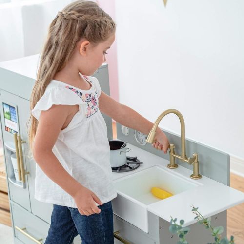  Teamson Kids - Modern Wooden Play Kitchen Set with Working Ice Maker and Removable Sink - Silver Grey