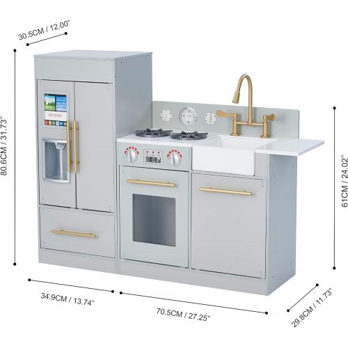  Teamson Kids - Modern Wooden Play Kitchen Set with Working Ice Maker and Removable Sink - Silver Grey