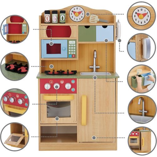  Teamson Kids - Little Chef Wooden Toy Play Kitchen with Accessories - Burlywood