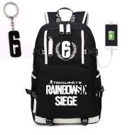 Teaspen Tom Clancy Rainbow Six Siege Luminous USB Charging Port Backpack Black Oxford Cloth Bag Includes Free R6 Keychain