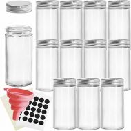 Tebery 12 Pack Round Spice Bottles 3oz Glass Spice Jars with Silver Metal Lids, Shaker Tops, Wide Funnel and Labels