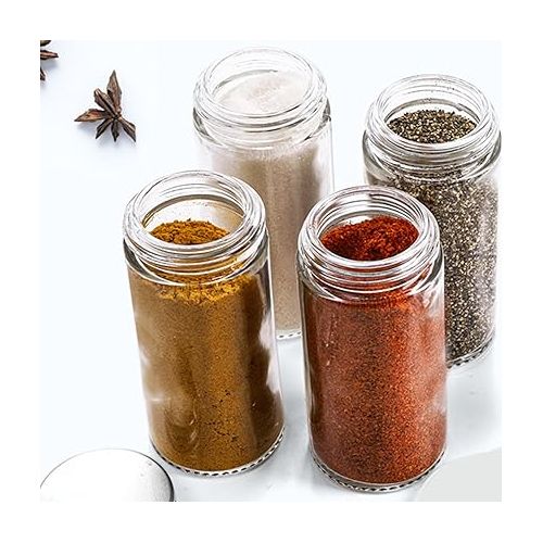  Tebery 12 Pack Round Spice Bottles 3oz Glass Spice Jars with Silver Metal Lids, Shaker Tops, Wide Funnel and Labels