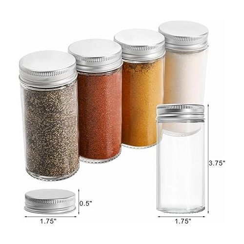  Tebery 12 Pack Round Spice Bottles 3oz Glass Spice Jars with Silver Metal Lids, Shaker Tops, Wide Funnel and Labels