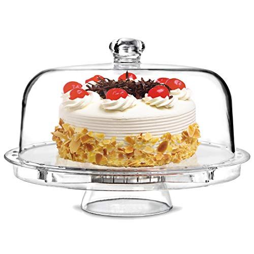  Tebery 6-in-1 Acrylic Cake Stand Cake Plate With 12”Dome Multi-Function Serving Platter, Salad & Punch Bowl