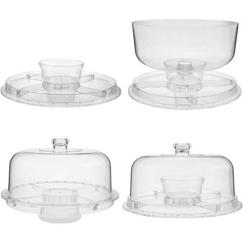  Tebery 6-in-1 Acrylic Cake Stand Cake Plate With 12”Dome Multi-Function Serving Platter, Salad & Punch Bowl