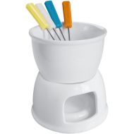 Tebery Fondue Set with 4 Color Forks, Premium Tea Light Porcelain Melting Pot for Cheese, Chocolate and Tapas - White