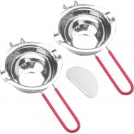 Tebery 2 Pack Stainless Steel Double Boiler Pot Set, 600ML Capacity Melting Pot with Heat-resistant Handle Bonus 1 Plastic Scraper for Melting Chocolate, Butter, Cheese, Caramel an