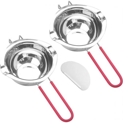  Tebery 2 Pack Stainless Steel Double Boiler Pot Set, 600ML Capacity Melting Pot with Heat-resistant Handle Bonus 1 Plastic Scraper for Melting Chocolate, Butter, Cheese, Caramel an