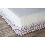 Tebery North End Decor Gathered Lace, Twin, Floral Border Bed Skirt 39 x 75 x 15, White